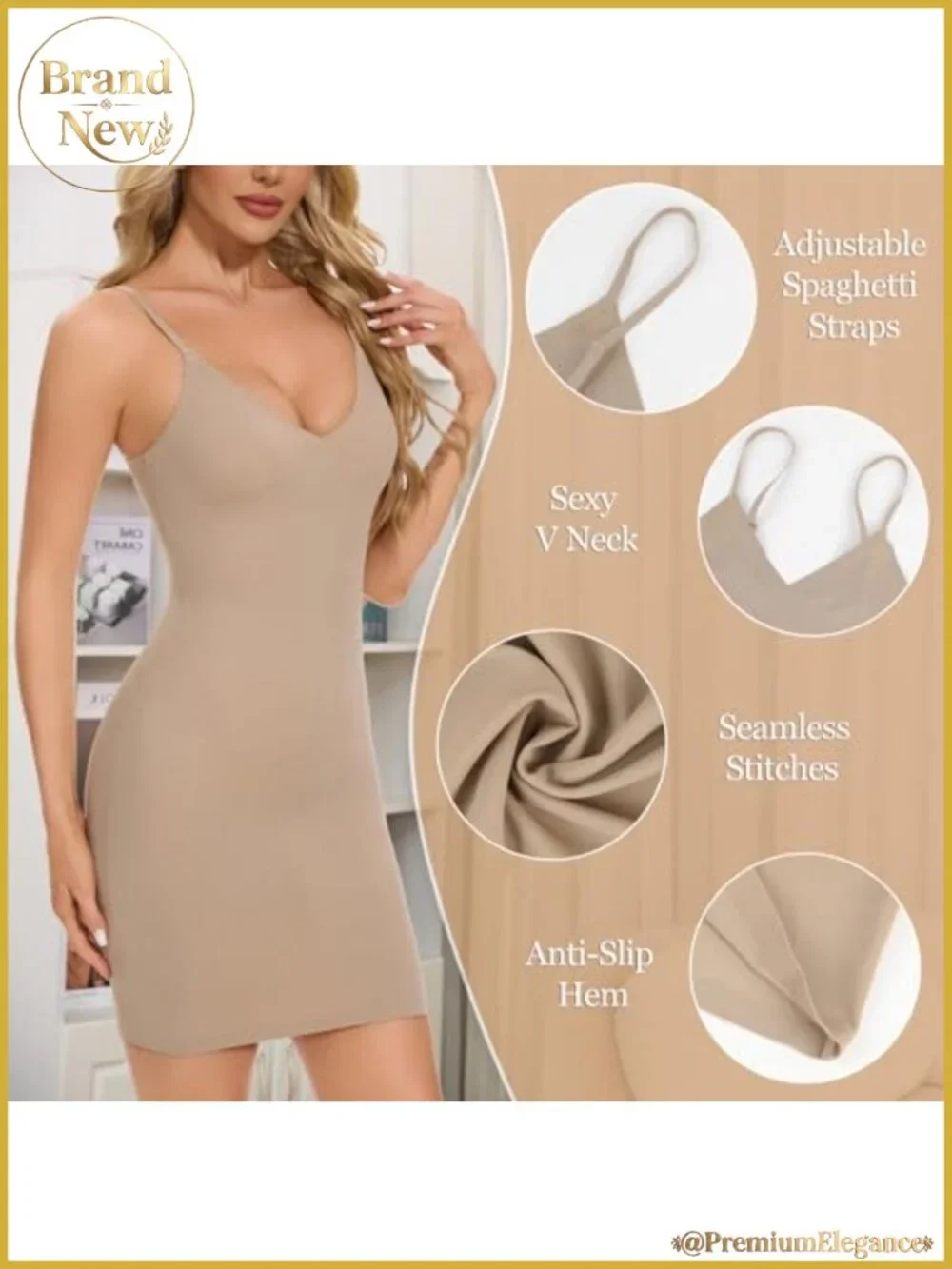 Nylon Spandex Shapewear Slip Dress, Full Slip Tummy Control Body Shaper